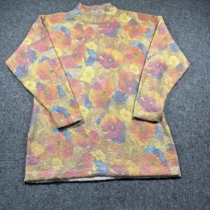 Gabriela T Floral Sherling Sweater Women's L Yellow Wool Blend Long Sleeve Italy